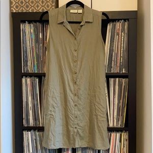 Adrienne Vittandi Olive Green Linen Shirt Dress